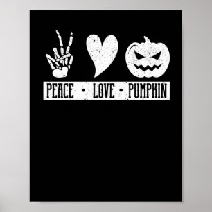 Peace Liebe Pumpkin Halloween Hippie Skeleton Herz Poster