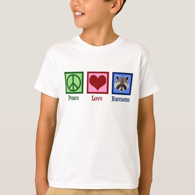 Peace Liebe Raccoons Kinder T-Shirt (Vorderseite)