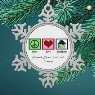 Peace Liebe Real Anwesen Personalisiert Weihnachte Schneeflocken Zinn-Ornament