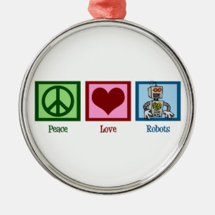 Peace Liebe Roboter Niedlich Weihnachten Silbernes Ornament
