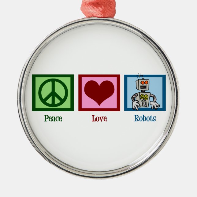 Peace Liebe Roboter Niedlich Weihnachten Silbernes Ornament (Vorne)