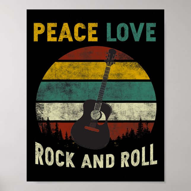 Peace Liebe Rock & amp: Roll Guitar Player Gitarri Poster (Vorne)