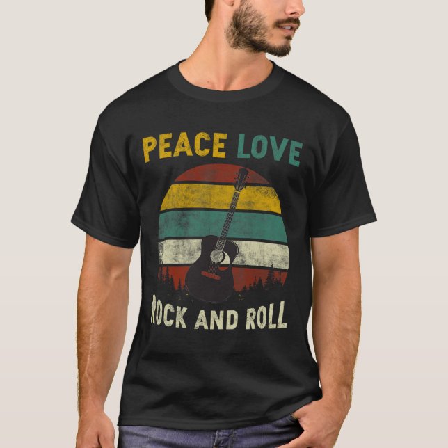 Peace Liebe Rock & amp: Roll Guitar Player Gitarri T-Shirt (Vorderseite)