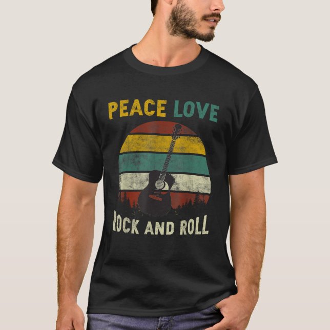 Peace Liebe Rock Roll Guitar Player Gitarrist Vint T-Shirt (Vorderseite)