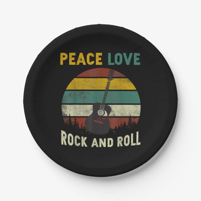 Peace Liebe & Rock & Roll Guitarist V Pappteller (Vorderseite)
