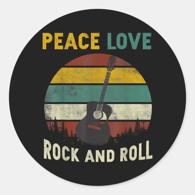 Peace Liebe & Rock & Roll Guitarist V Runder Aufkleber (Vorderseite)