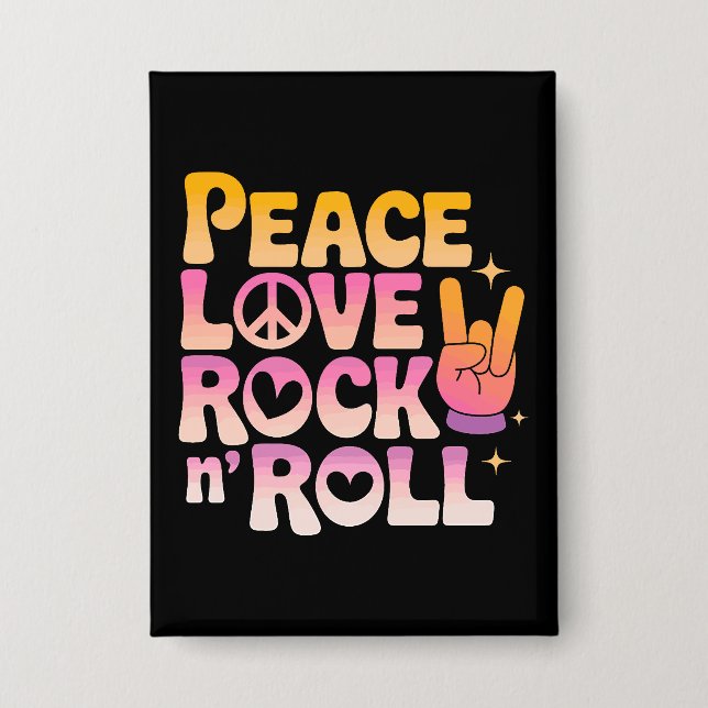 Peace Liebe Rock'n'Roll - Music-Inspiriert Typogra Button (Vorderseite)