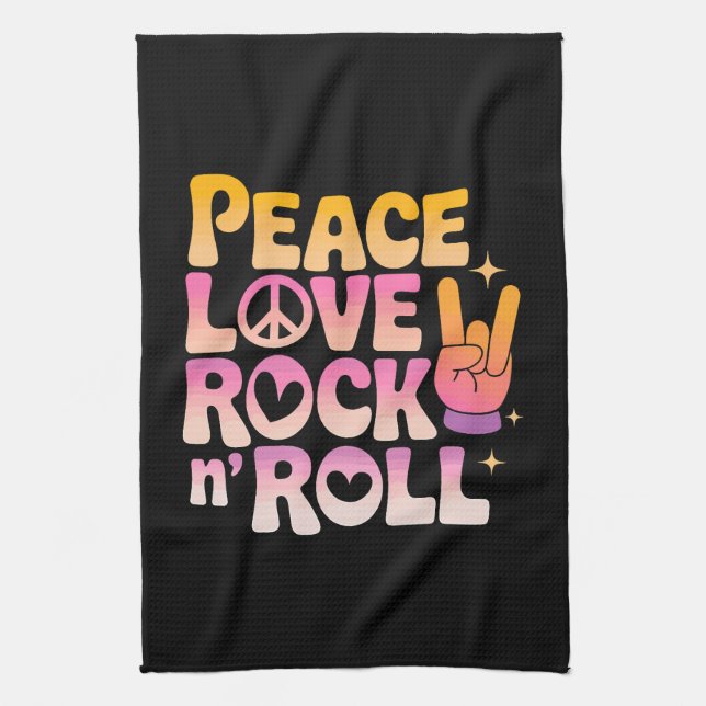 Peace Liebe Rock'n'Roll - Music-Inspiriert Typogra Geschirrtuch (Vertikal)