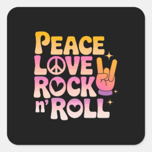 Peace Liebe Rock'n'Roll - Music-Inspiriert Typogra Quadratischer Aufkleber
