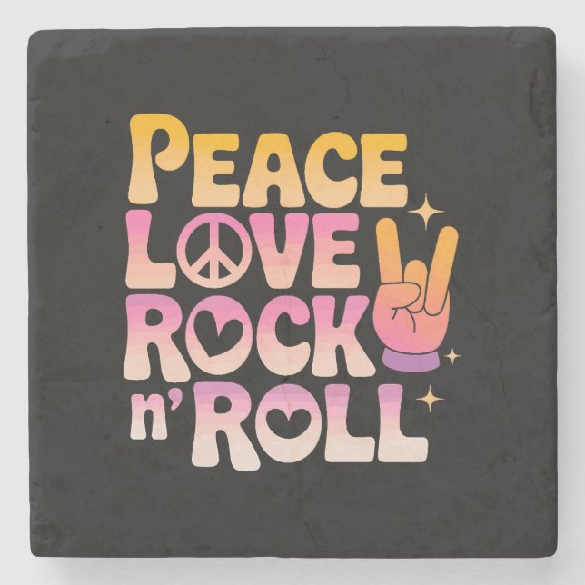 Peace Liebe Rock'n'Roll - Music-Inspiriert Typogra Steinuntersetzer (Vorderseite)