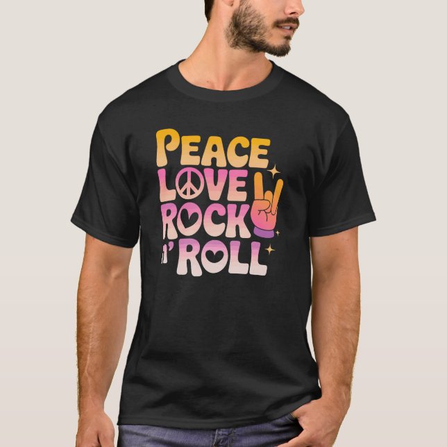 Peace Liebe Rock'n'Roll - Music-Inspiriert Typogra T-Shirt (Vorderseite)