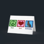 Peace Liebe Rottweilers Karte<br><div class="desc">Ein Friedensschild,  ein Herz und ein niedlicher Rotweiler.</div>