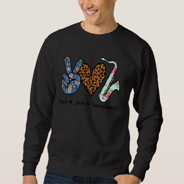 Peace Liebe Saxophones Leopard Sweatshirt (Vorderseite)