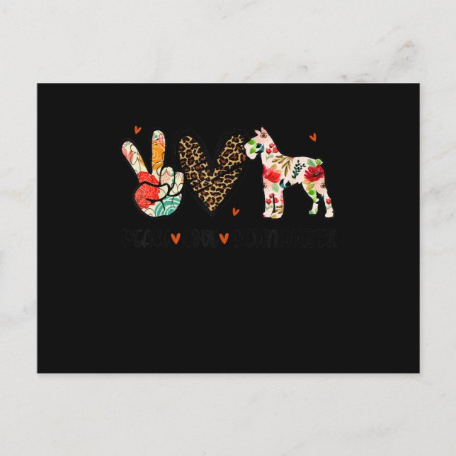 Peace Liebe Schnauzer Funny Gift Dog Lover Ankündigungspostkarte (Vorderseite)