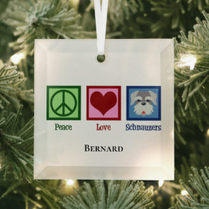 Peace Liebe Schnauzers Niedlich Personalisierte We Ornament Aus Glas