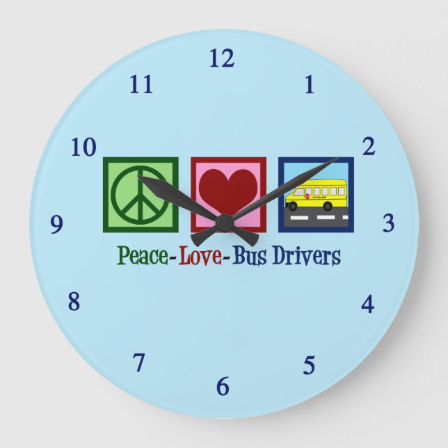 Peace Liebe School Busfahrer Große Wanduhr (Vorderseite)