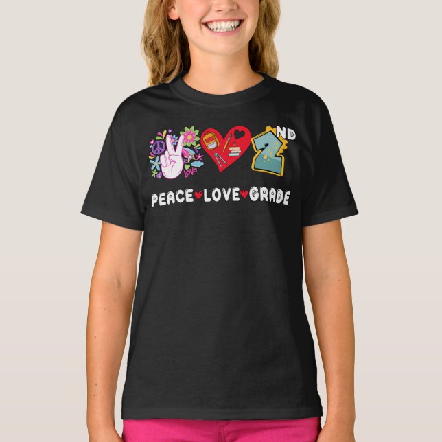 Peace Liebe Second Grade Squad Zurück zur zweiten  T-Shirt (Vorderseite)