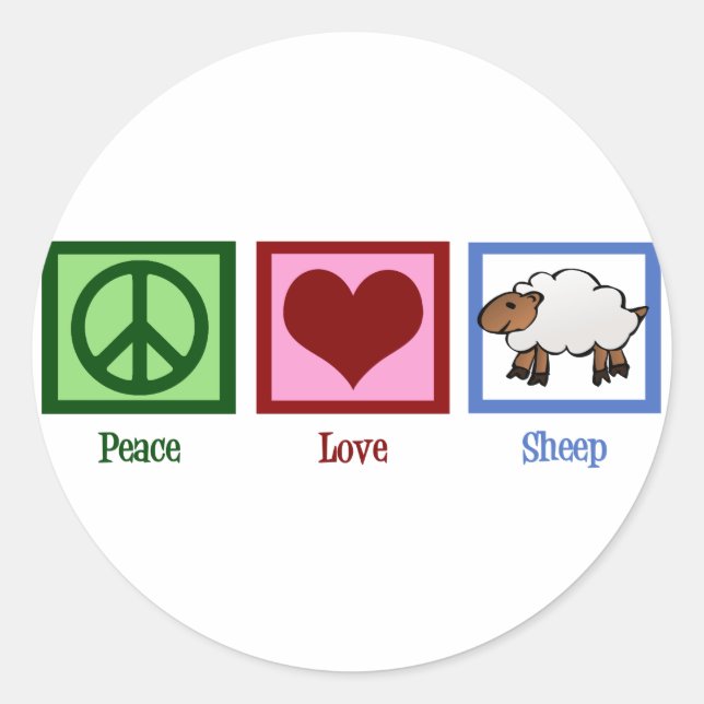 Peace Liebe Sheep Runder Aufkleber (Vorderseite)
