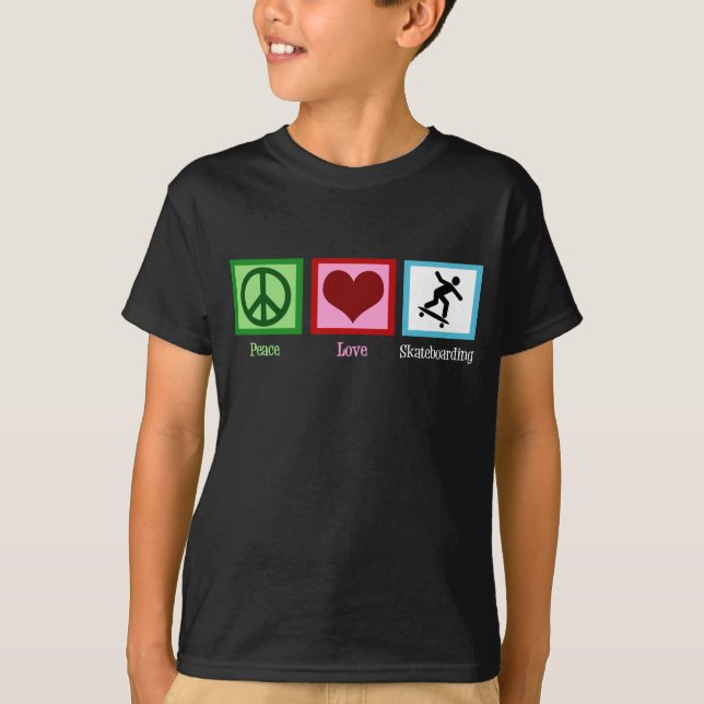 Peace Liebe Skateboarding Cool Kids T-Shirt (Vorderseite)
