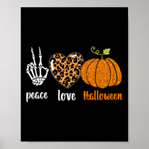 Peace Liebe Skeleton fall Pumpkin leopard Hallowee Poster