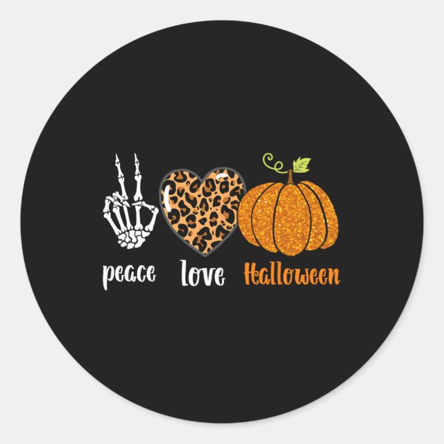 Peace Liebe Skeleton fall Pumpkin leopard Hallowee Runder Aufkleber (Vorderseite)