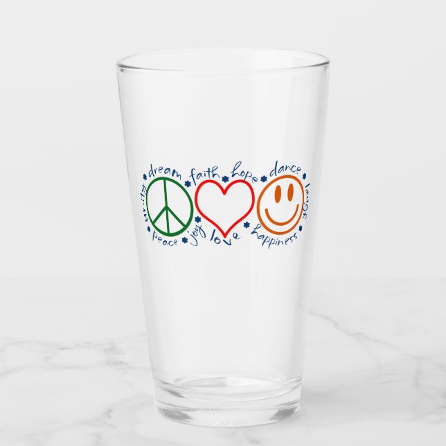 Peace Liebe Smile Glas (Vorderseite)