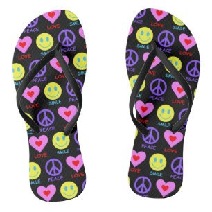 Peace Liebe Smile Pattern Flip Flops