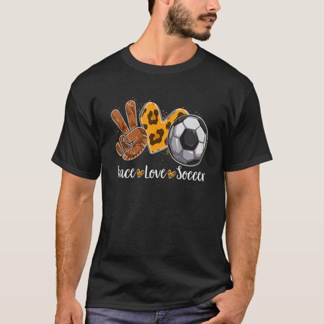 Peace Liebe Soccer Leopard Print Cheetah Muster T-Shirt (Vorderseite)