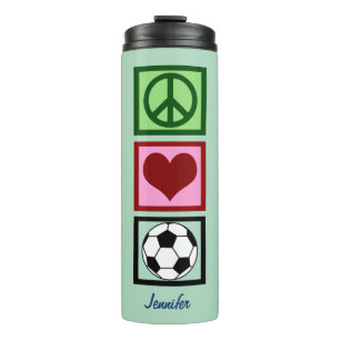 Peace Liebe Soccer Niedlich Futbol Player Custom Thermosbecher