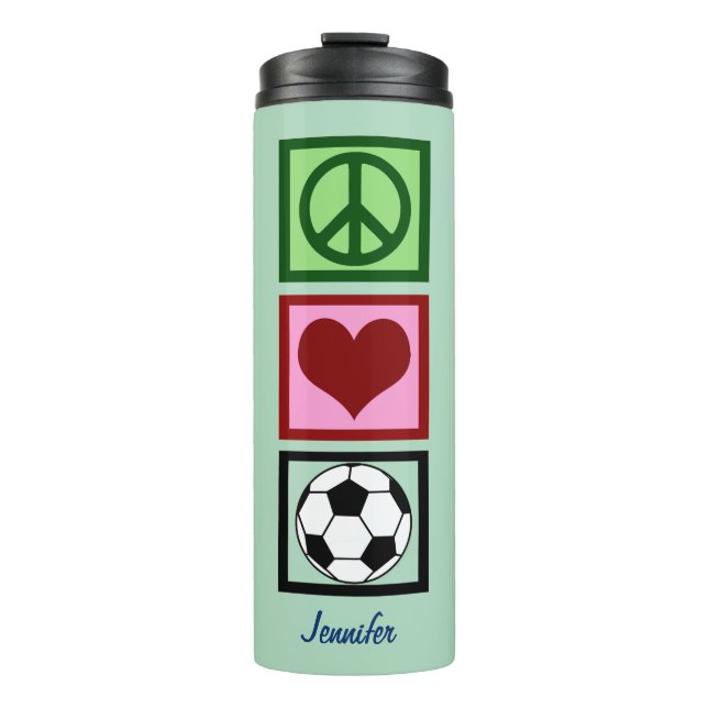 Peace Liebe Soccer Niedlich Futbol Player Custom Thermosbecher (Vorderseite)