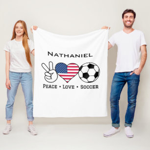 Peace Liebe Soccer USA Blanket mit Namen Fleecedecke