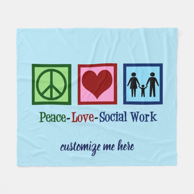 Peace Liebe Social Work Custom Blue Social Worker Fleecedecke (Vorderseite (Horizontal))