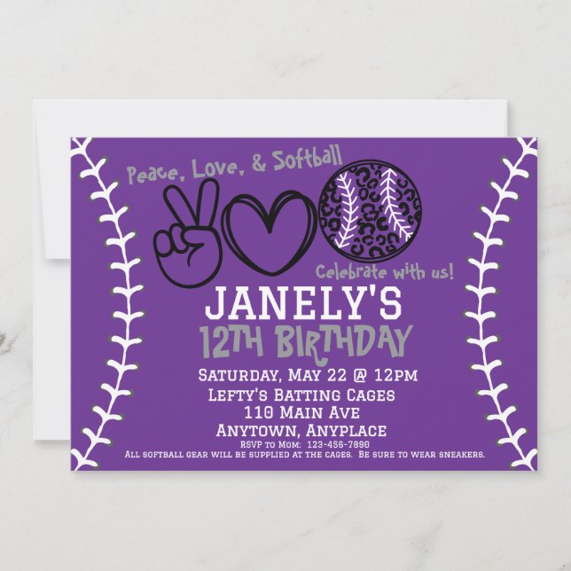 Peace Liebe Softball Einladung zum Geburtstag (Vorderseite)