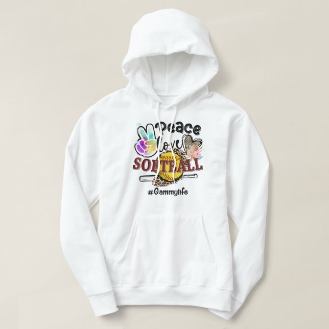 Peace Liebe Softball Gammy Life Mama Grandma Leopa Hoodie (Design vorne)