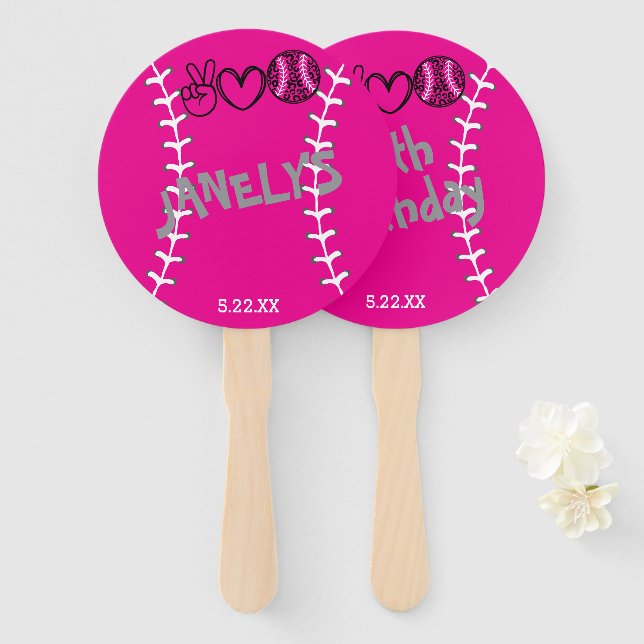 Peace Liebe Softball Geburtstag Fächer (Vorne und Hinten)