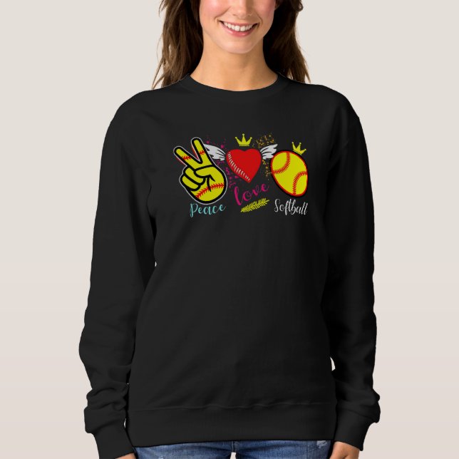 Peace Liebe & Softball Heart Player Coach Sweatshirt (Vorderseite)