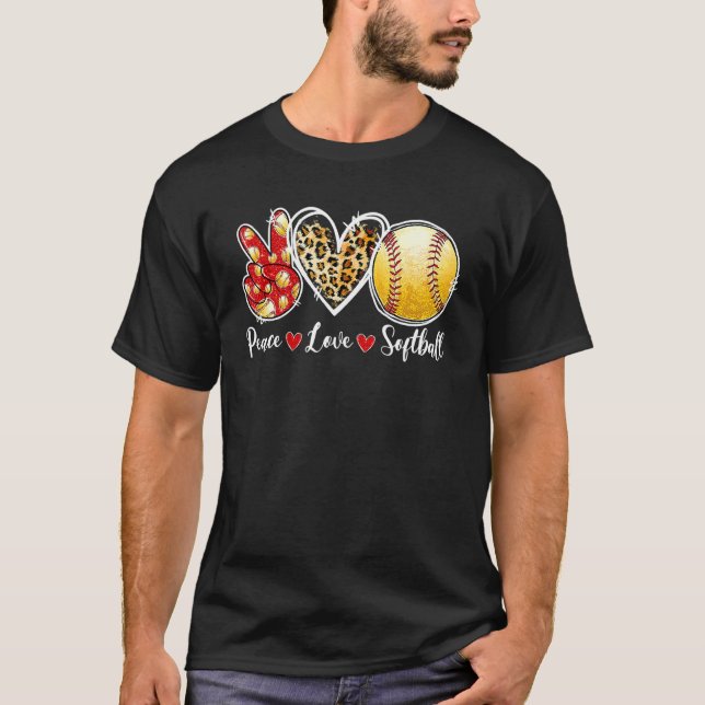 Peace Liebe Softball Leopard Heart Game Day Chee T-Shirt (Vorderseite)