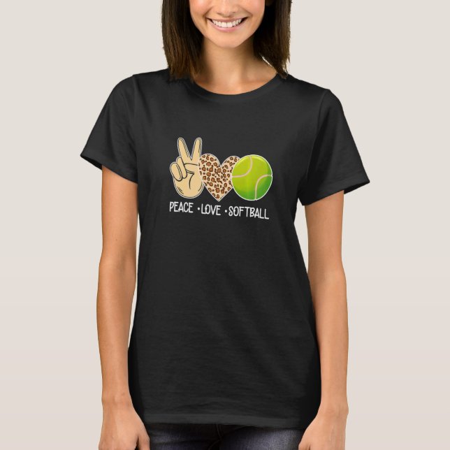 Peace Liebe Softball Leopard Softball Player für G T-Shirt (Vorderseite)
