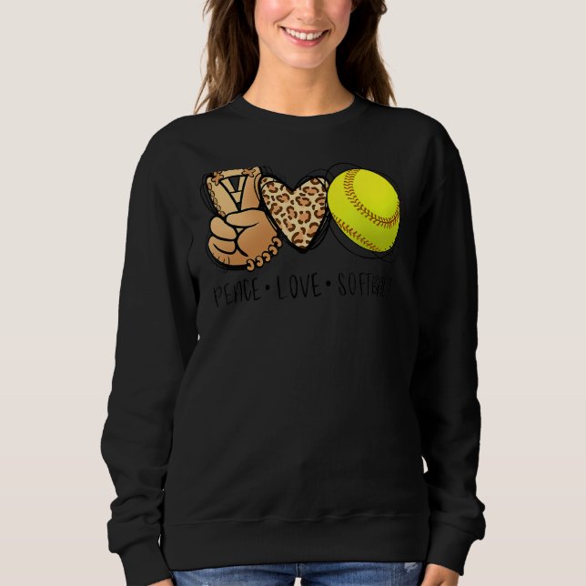 Peace Liebe Softball Mamas Leopard Print Mother's  Sweatshirt (Vorderseite)