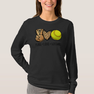 Peace Liebe Softball Mamas Leopard Print Mother's  T-Shirt