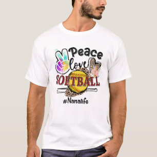 Peace Liebe Softball Nana Life Mama Grandma Leopar T-Shirt