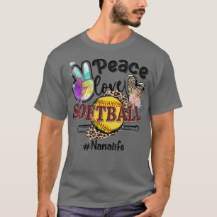 Peace Liebe Softball Nana Life Mama Grandma Leopar T-Shirt