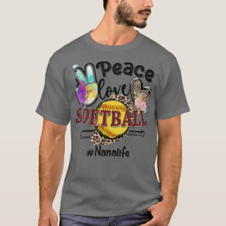 Peace Liebe Softball Nana Life Mama Grandma Leopar T-Shirt