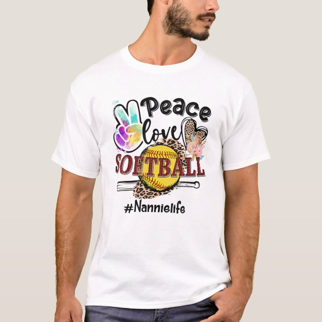 Peace Liebe Softball Nannie Life Mama Oma Leopar T-Shirt (Vorderseite)