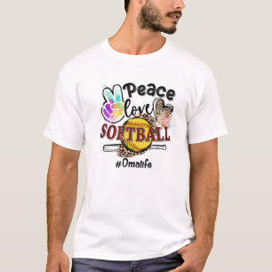 Peace Liebe Softball Oma Life Mama Oma Leopard T-Shirt