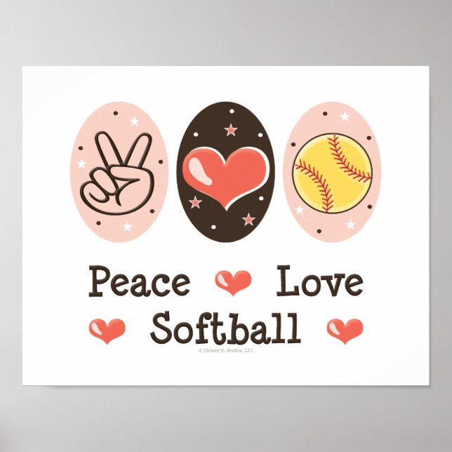 Peace Liebe Softball Poster Print (Vorne)