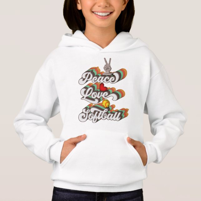 Peace Liebe Softball, Retro Softball Sublimierung Hoodie (Vorderseite)