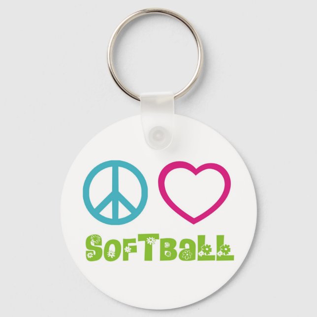 Peace Liebe Softball Schlüsselanhänger (Vorderseite)