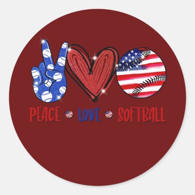 Peace Liebe Softball Softball USA Flag American  Runder Aufkleber (Vorderseite)
