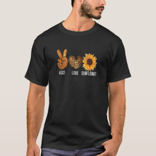 Peace Liebe Sonnenblumensignatur Herzsymbolen flie T-Shirt